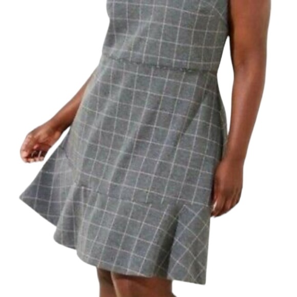 LOFT Plus Windowpane Plaid Sleeveless Ruffle Flouce Hem Shift Dress Academia 16 - Picture 3 of 11